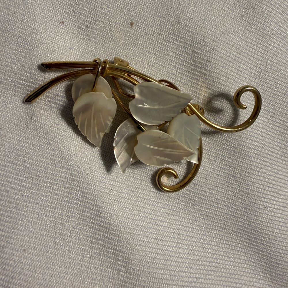 Elegant Gold and Shell 🐚 Cream Leaf Brooch